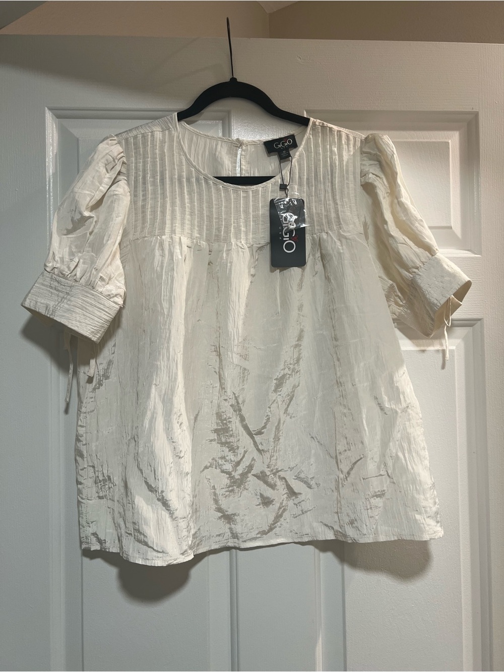 GGO Ivory Pintuck Peasant Top with Elbow Sleeves